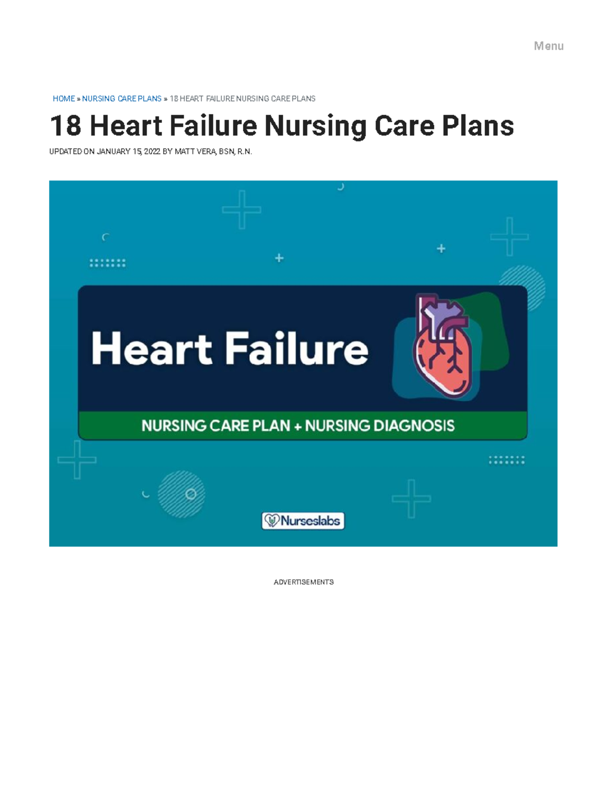 Heart Failure Nursing Care Plans 20 Nursing Diagnosis   Nurseslabs ...