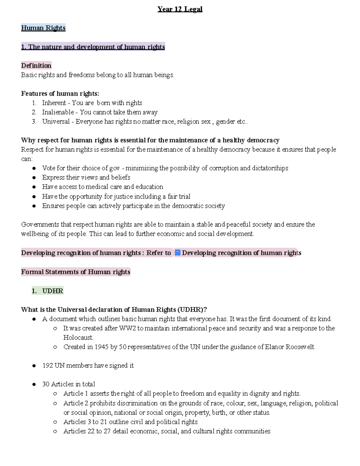 Human Rights - Year 12 Legal Human Rights 1. The nature and development ...