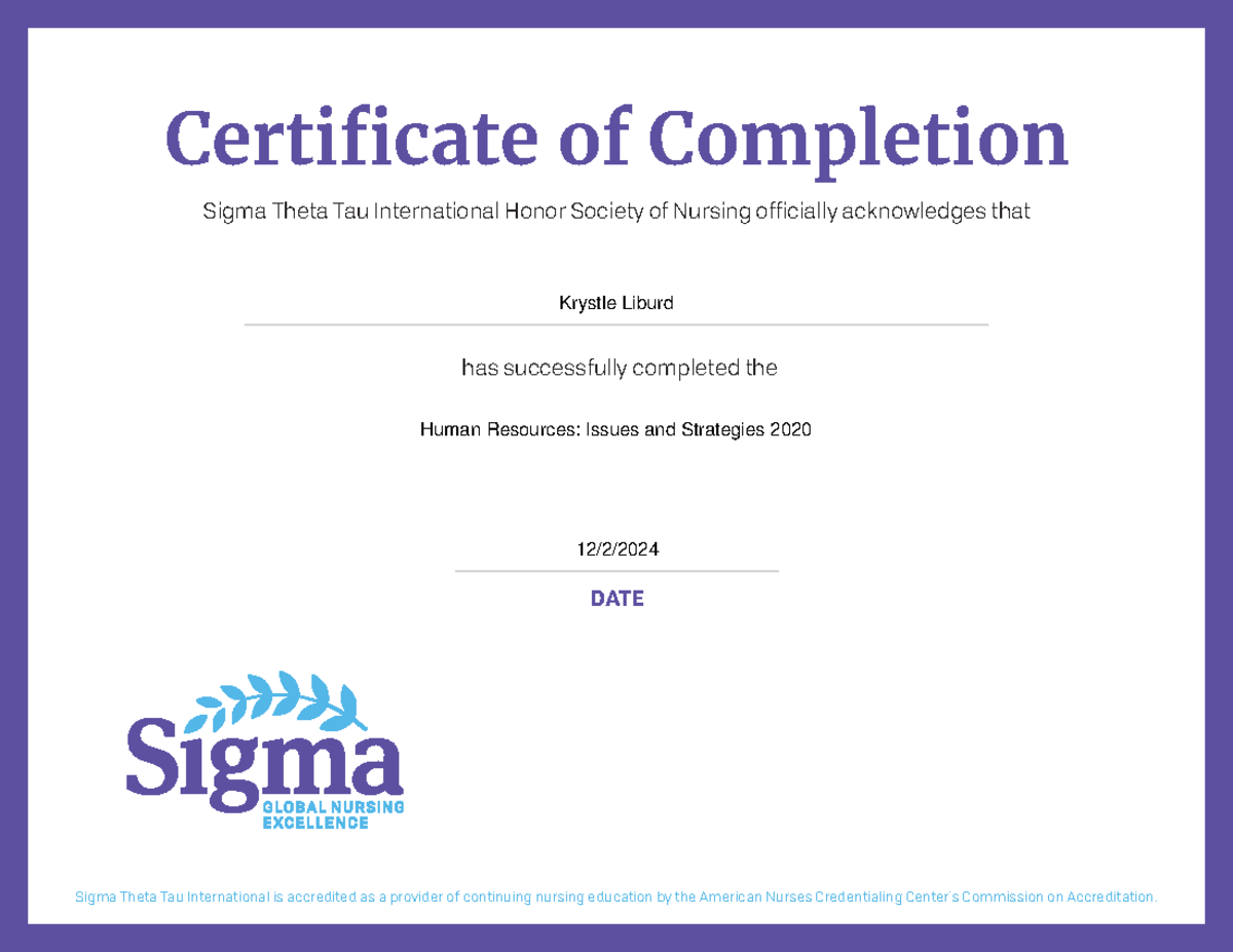 Human Resources: Issues and Strategies 2020 Certificate - NURS 481 ...