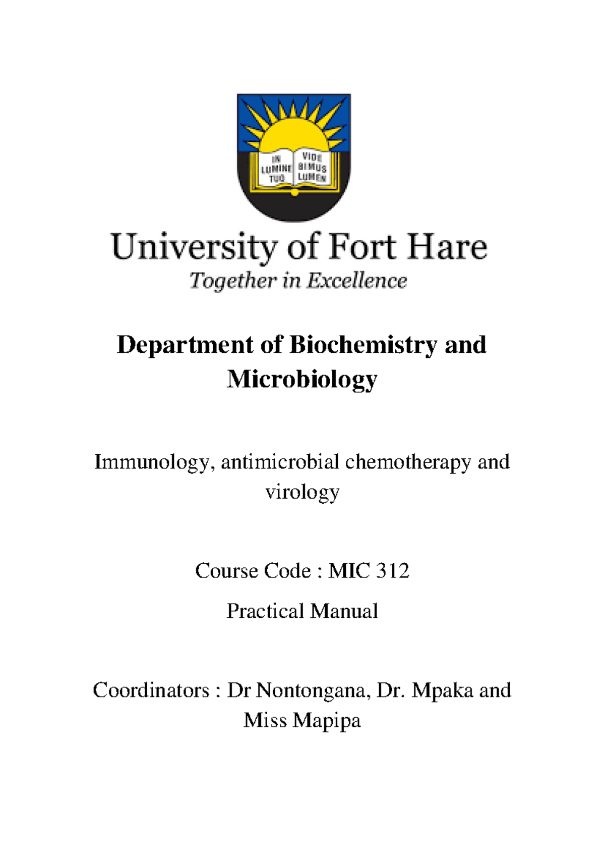 Practical Manual for MIC 312: Immunology & Antimicrobial Testing ...