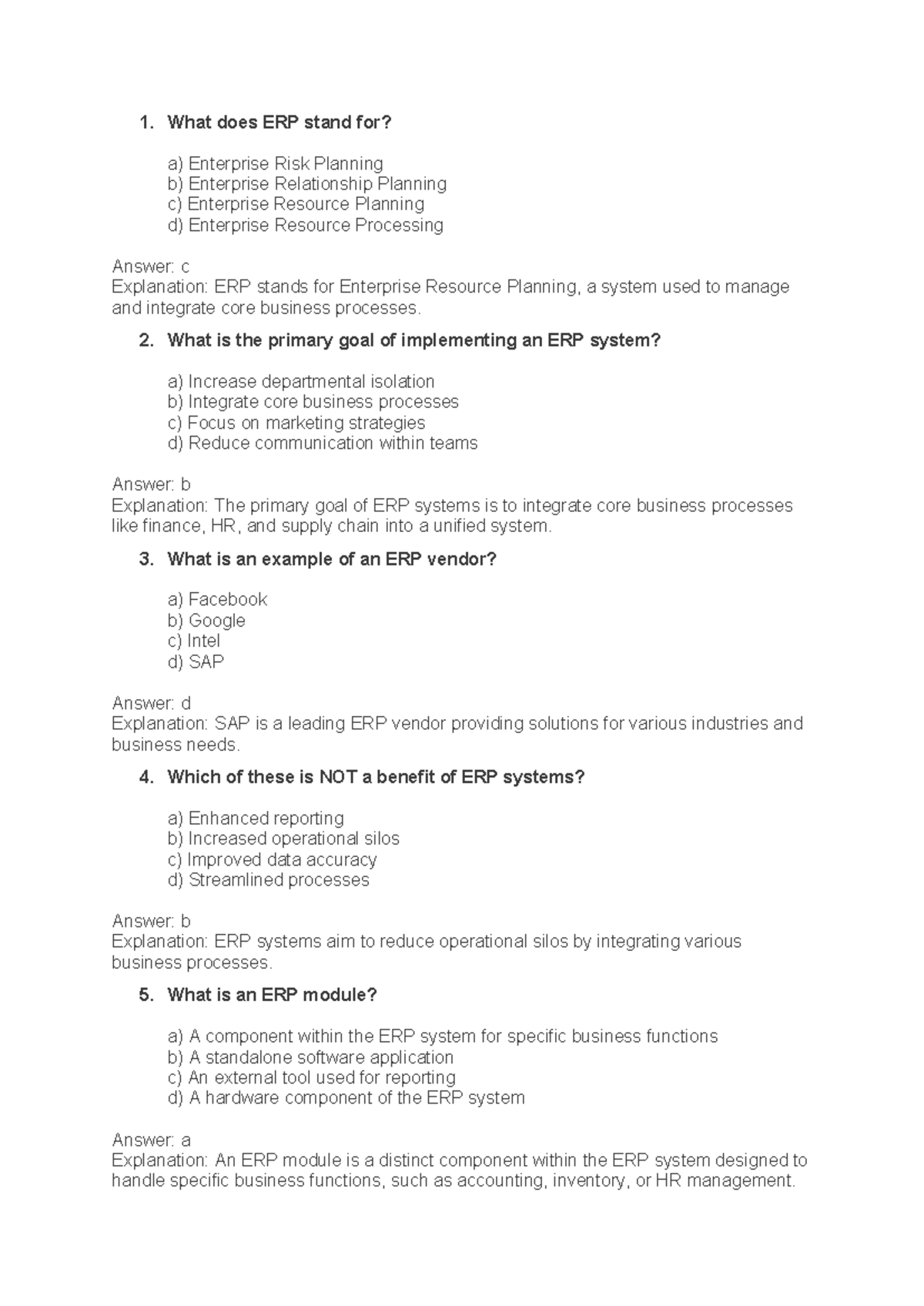 ERP Concepts and Applications: A Comprehensive Overview - Studocu