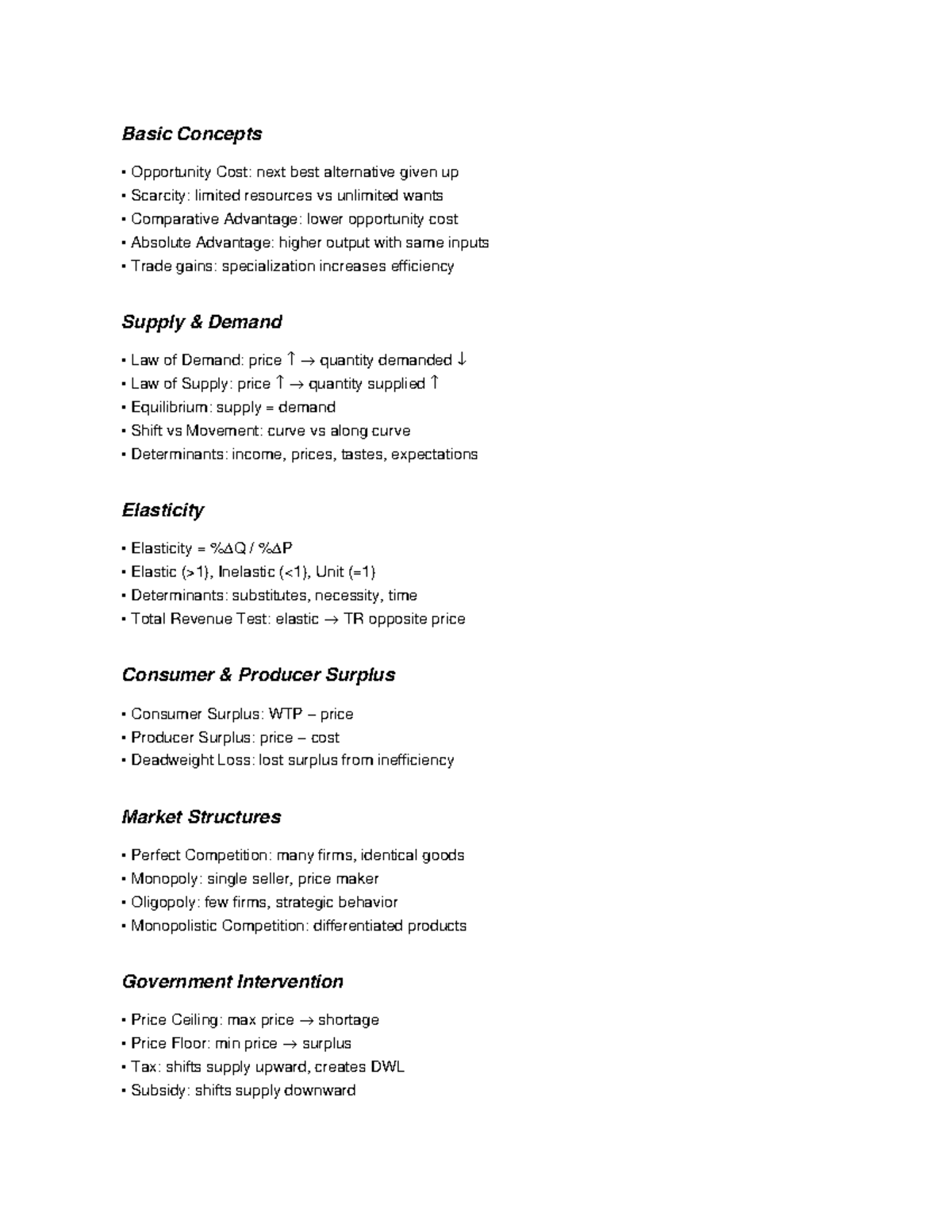 Econ101 Full Cheatsheet: Key Concepts in Microeconomics - Studocu