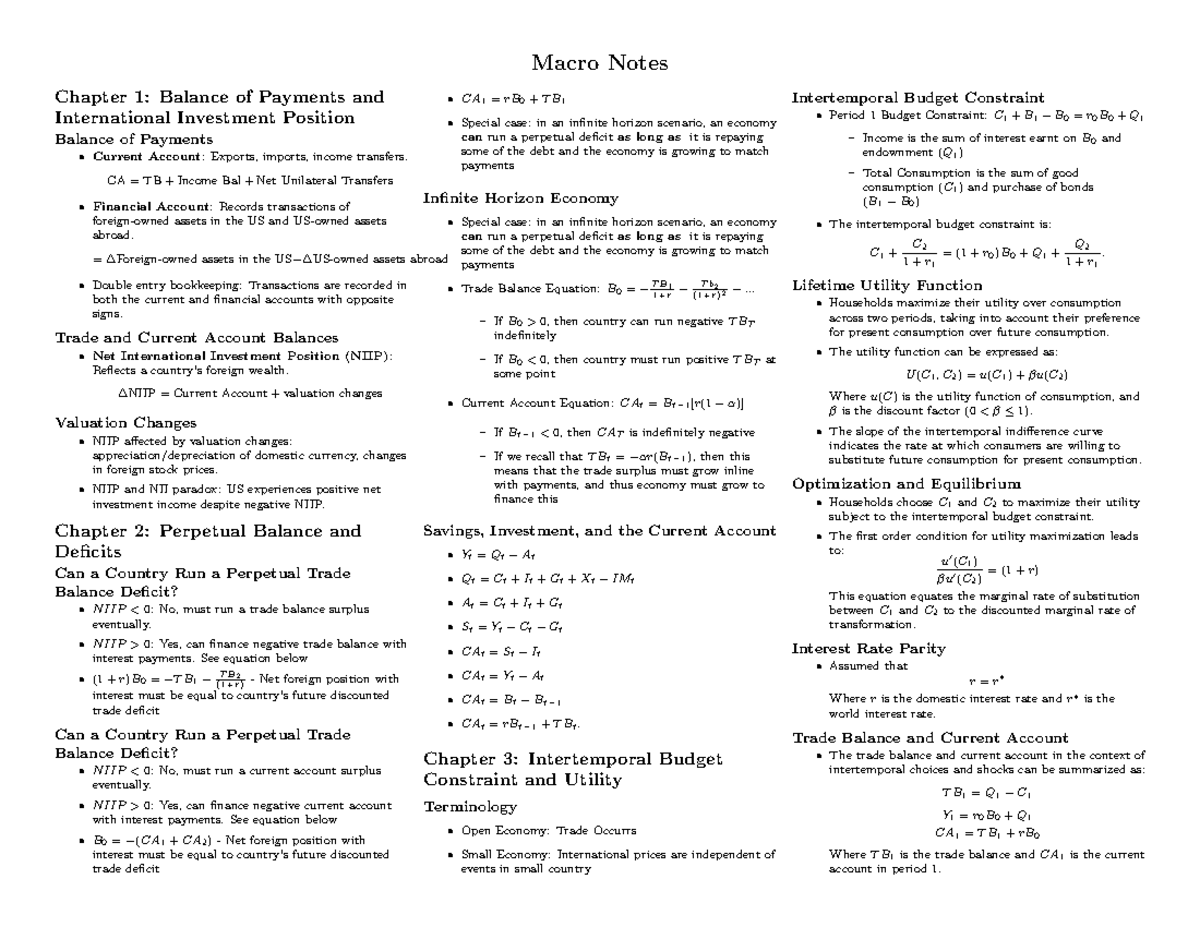 Macro Notes: Balance of Payments & Investment Position (Term 2) - Studocu