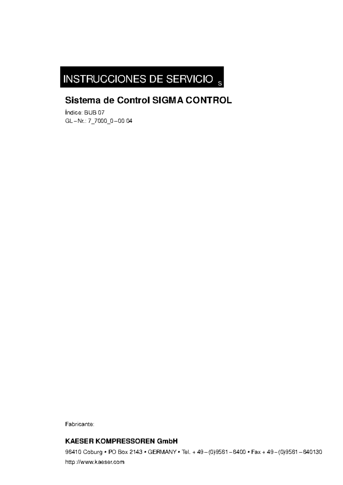 Manual SIGMA CONTROL para Compresores Kaeser - Instrucciones de Servicio - Document Preview