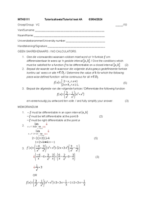 MTHS111 Test 7 Memo - Practice more questions - MTHS111 - .4 J (3xt2) 8 ...