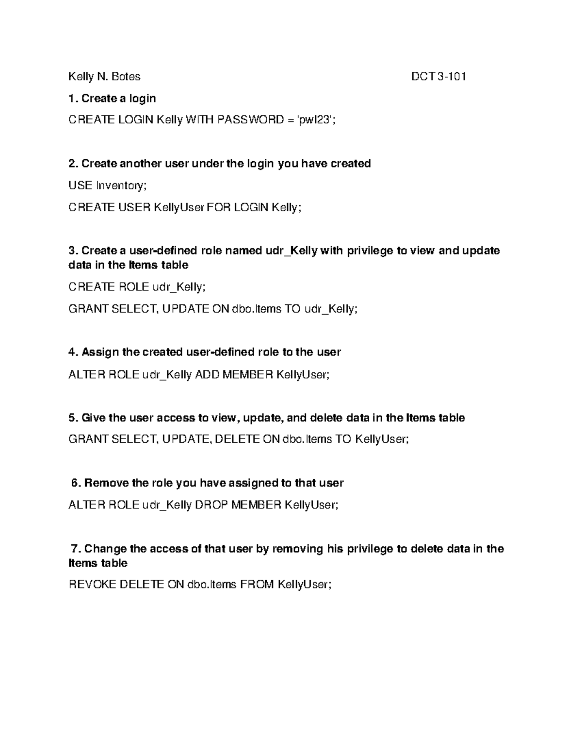 DCT 1: SQL User and Role Management Guide - Studocu