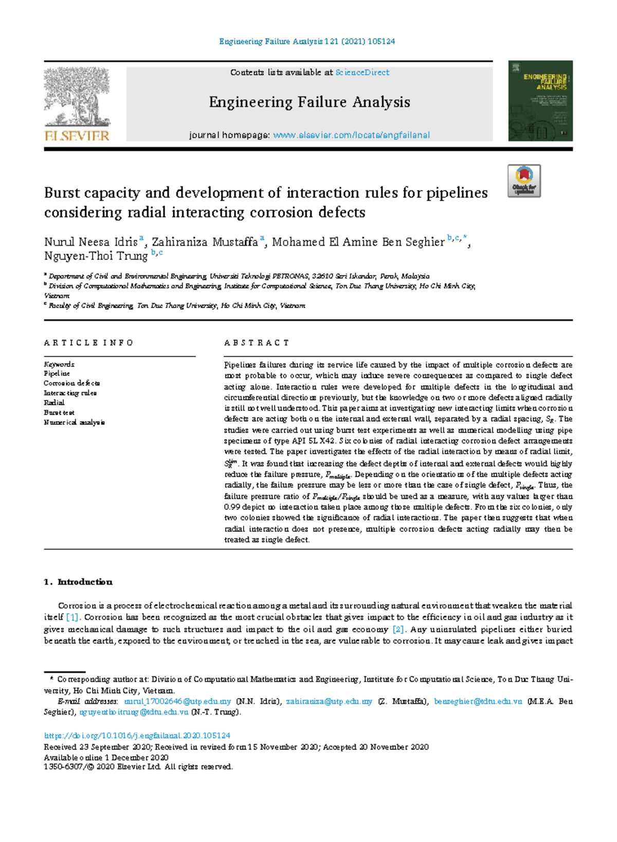 Burst Capacity Analysis of Radial Interacting Corrosion Defects in ...
