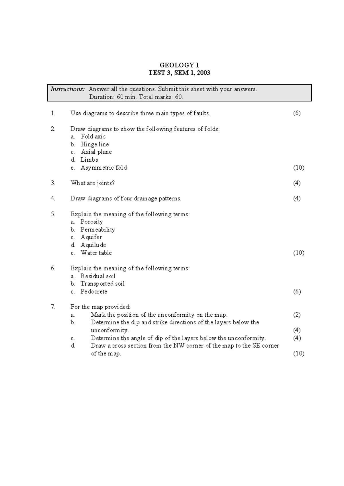 3-1 Engineering Geology 1 - Test 3 Practice Questions and Diagrams ...