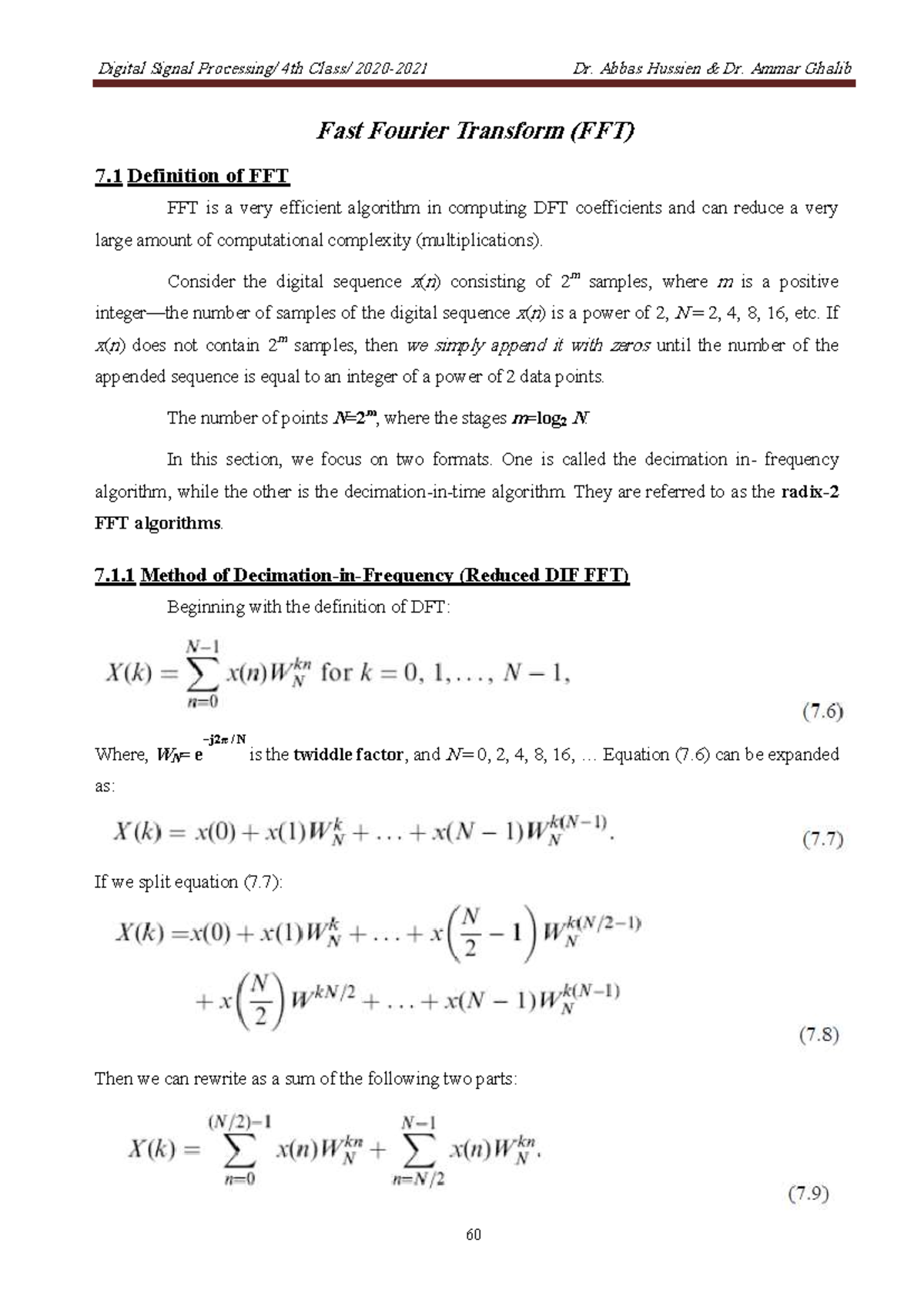 Digital Signal Processing 4th - FFT Methods and Examples Notes - Studocu