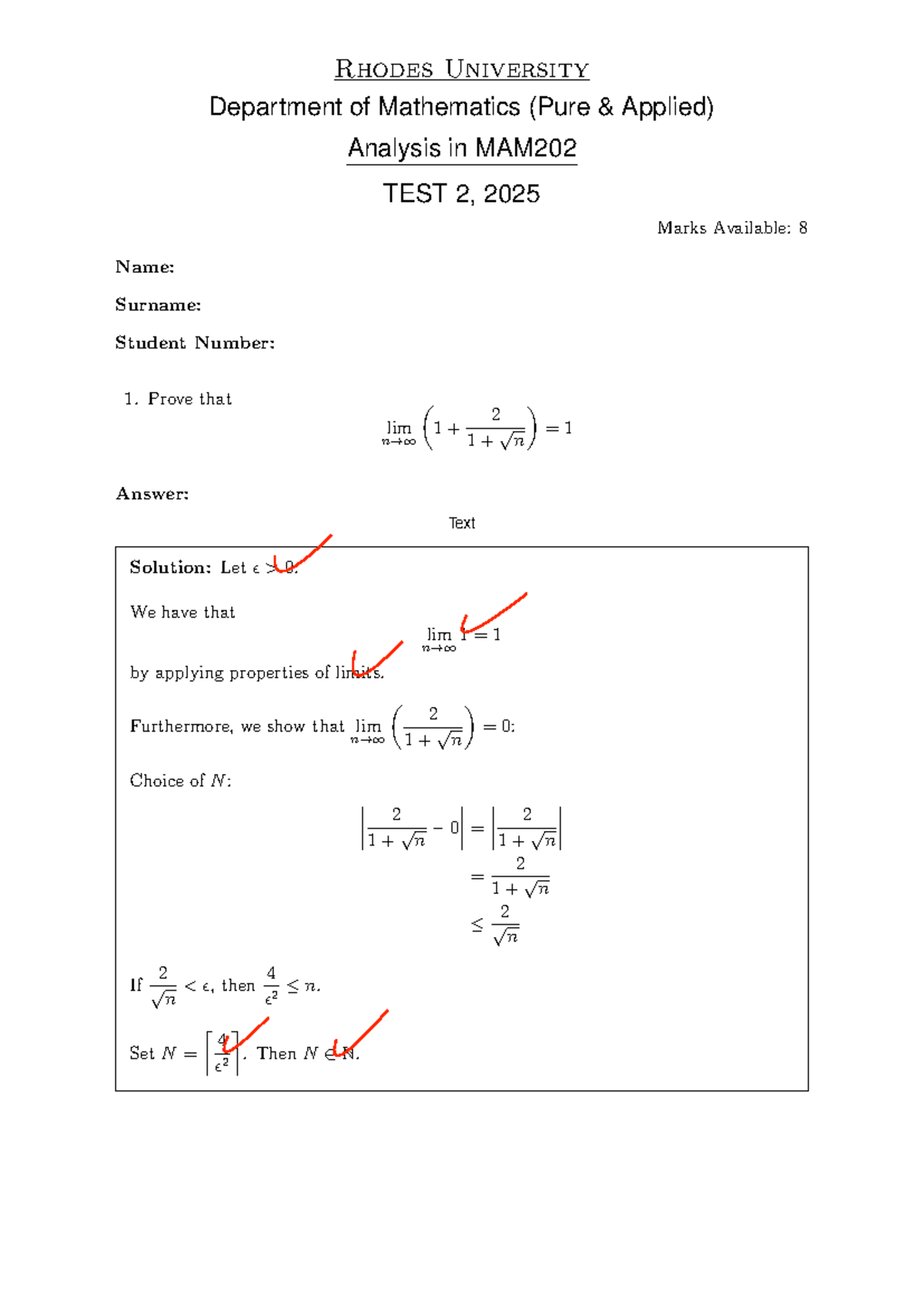 MAM202 Test 2 Notes - Rhodes University Mathematics 2025 - Studocu