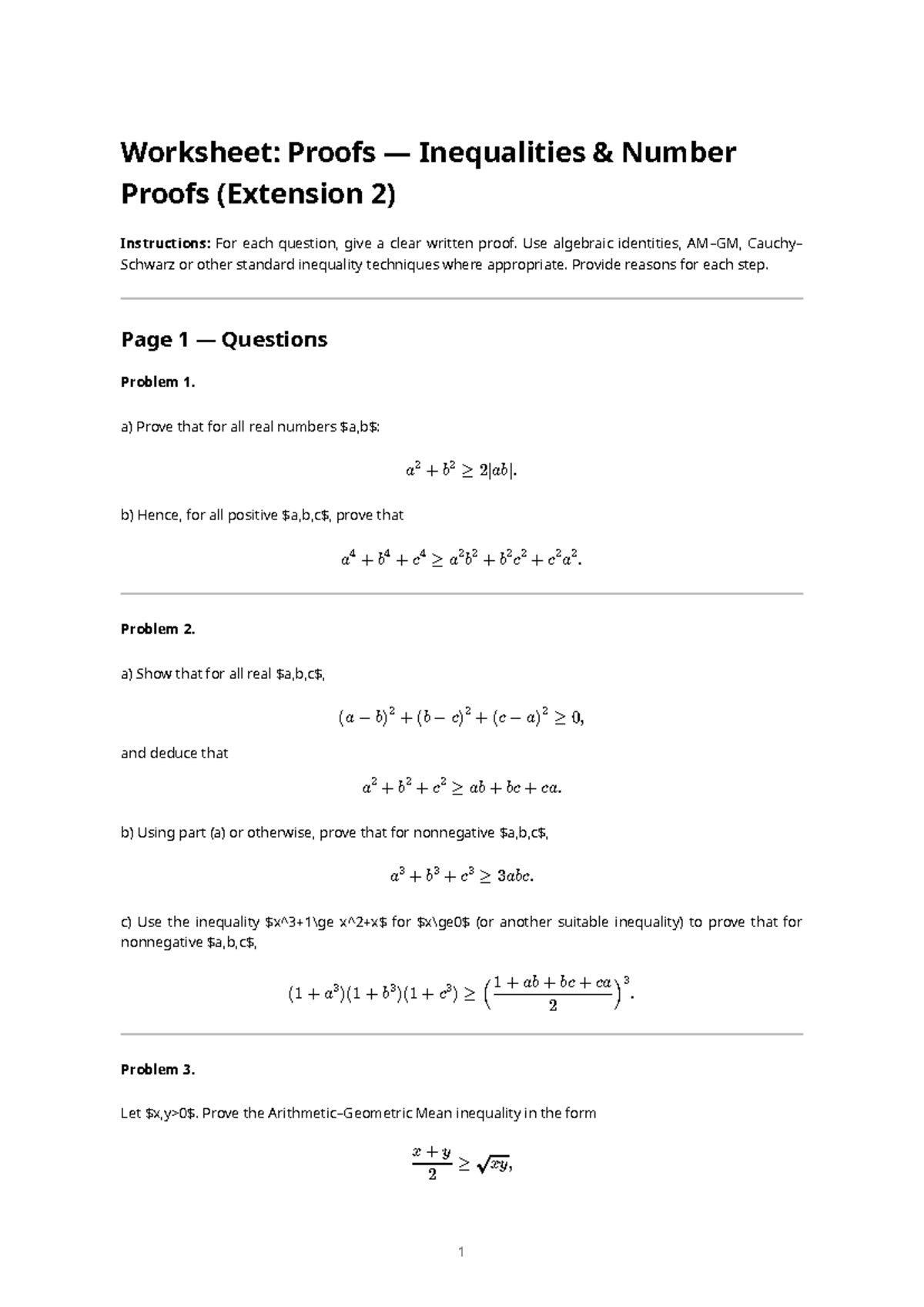 Extension 2 — Proofs Worksheet: Inequalities & Number Proofs - Studocu