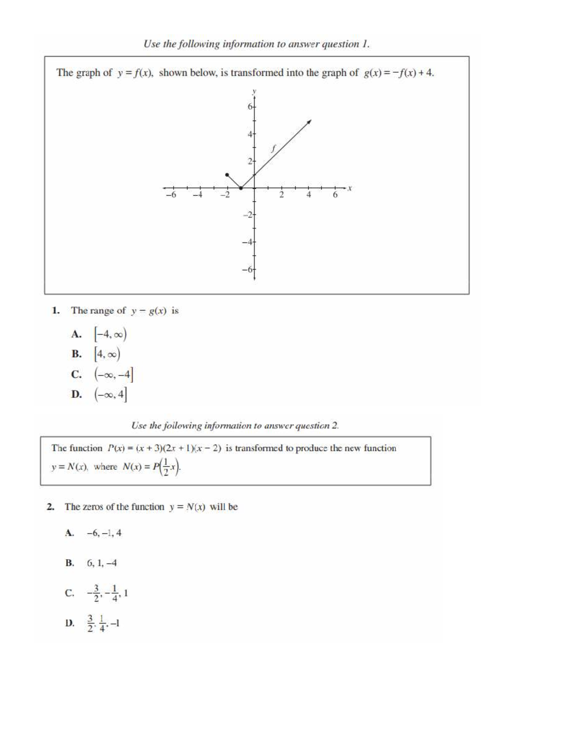 Diploma Questions Review: Transformations of Functions and Graphs - Studocu