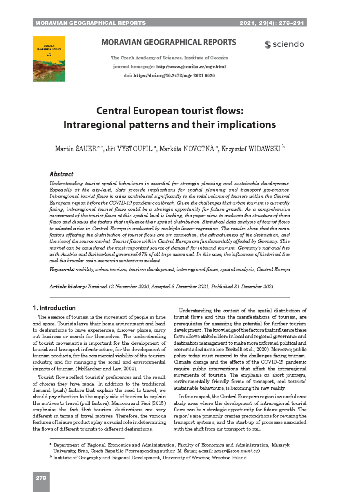 Central European Tourist Flows: Intraregional Patterns & Implications ...