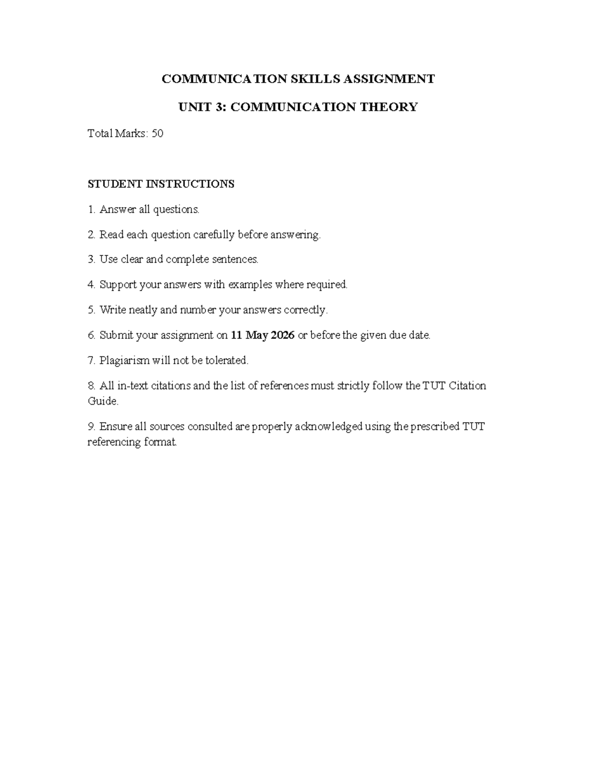 COMMUNICATION SKILLS ASSIGNMENT UNIT 3: COMMUNICATION THEORY - Studocu