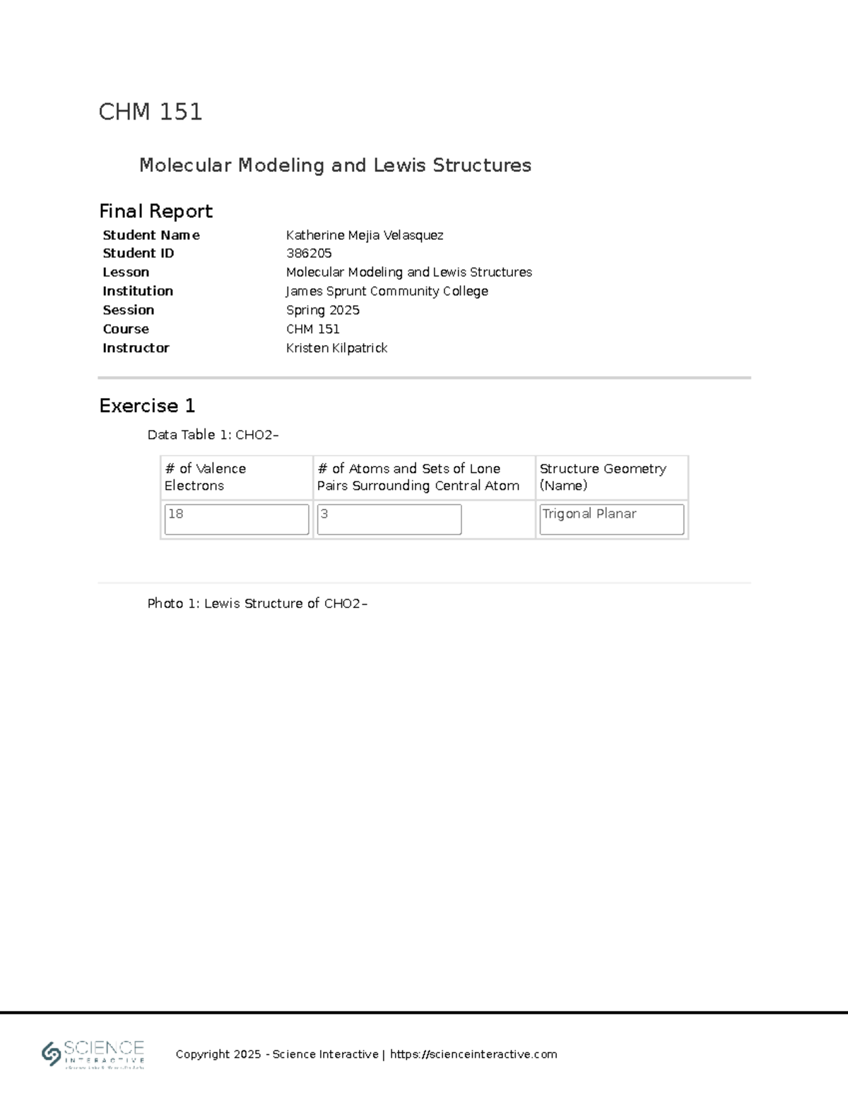 CHM151 Final Report on Molecular Modeling & Lewis Structures - Studocu