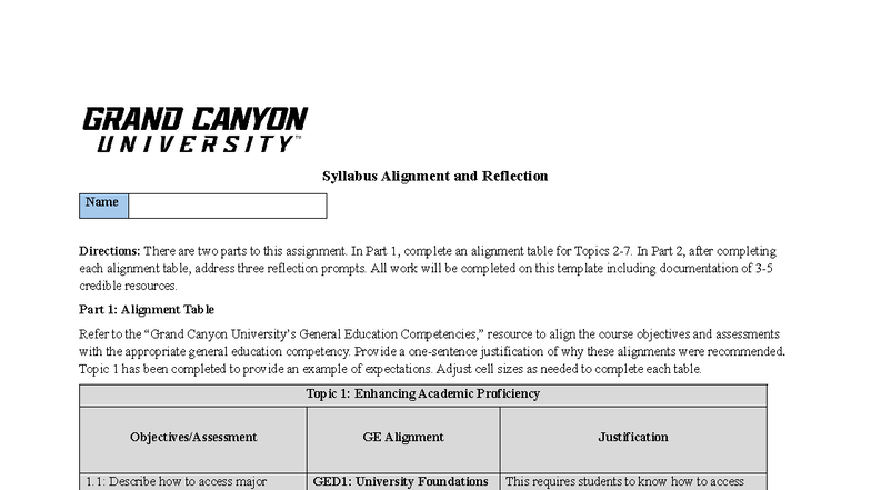 Cca Wk 2-3: Syllabus Alignment & Reflection Assignment - Studocu