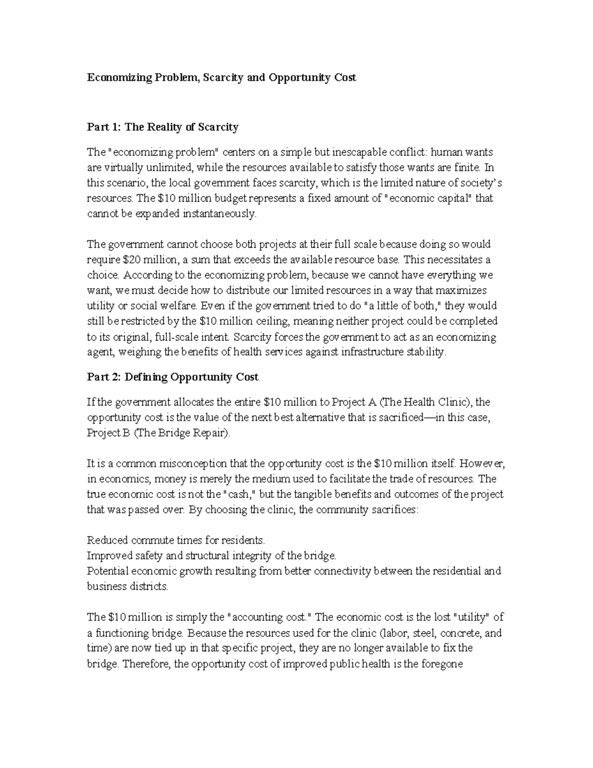 Economizing Problem & Opportunity Cost: Scarcity Analysis (Assignment-1 ...