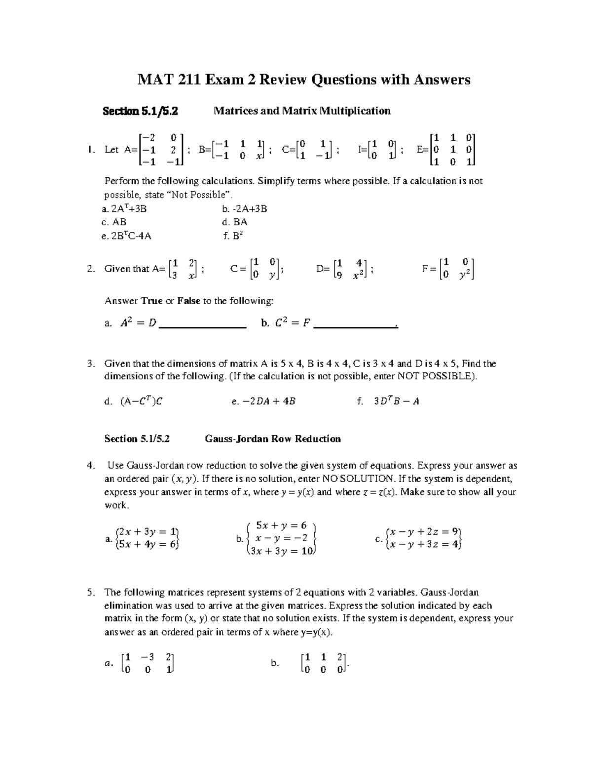 Sample 1 - Example exams - MATH6038: Chapter One Matrix Algebra Test ...