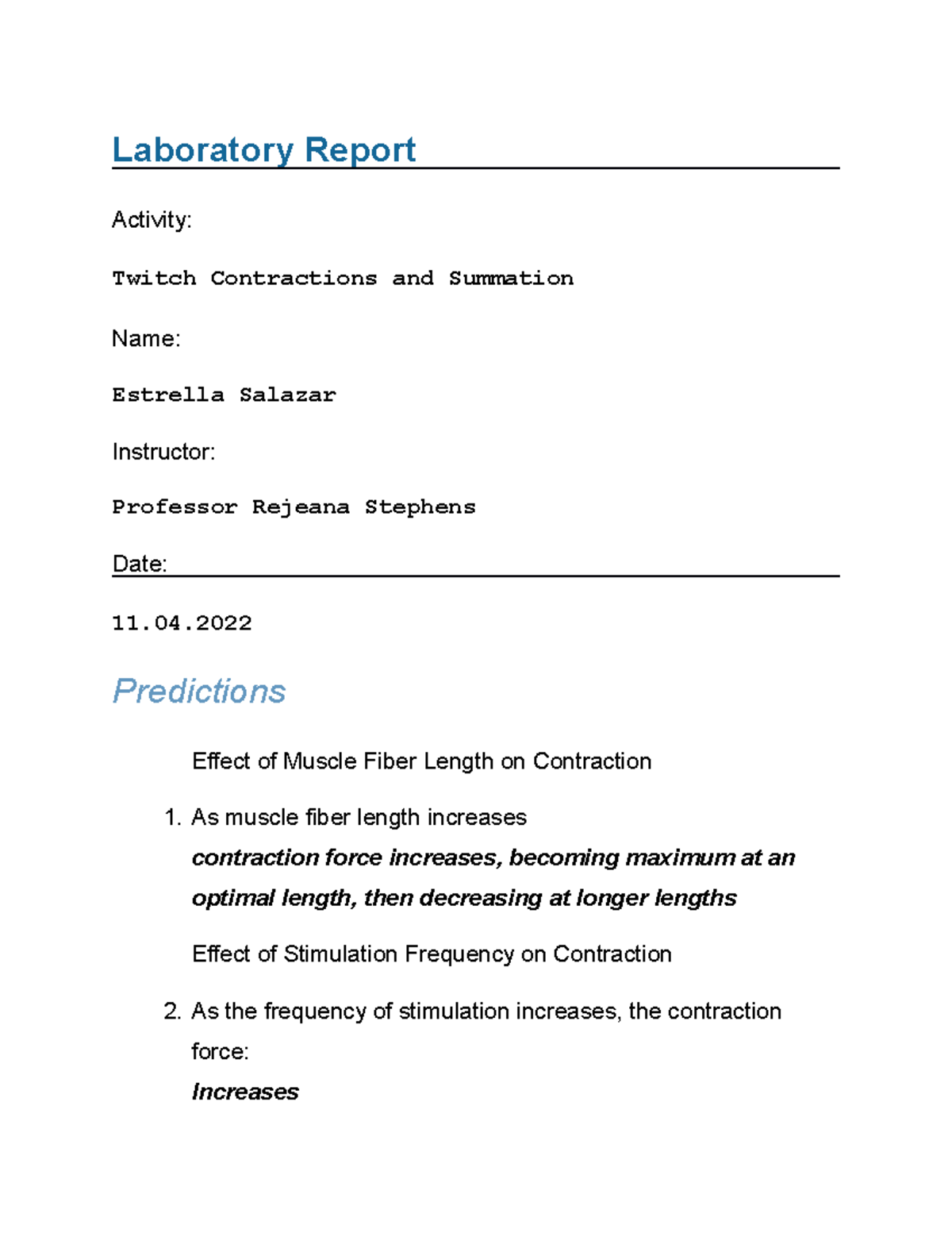 Twitch Contractions and Summation Lab Report: Analyzing Muscle Force ...