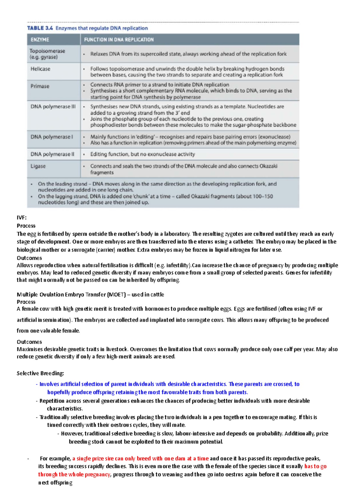 Biology Notes: IVF, Selective Breeding & Reproductive Processes - Studocu