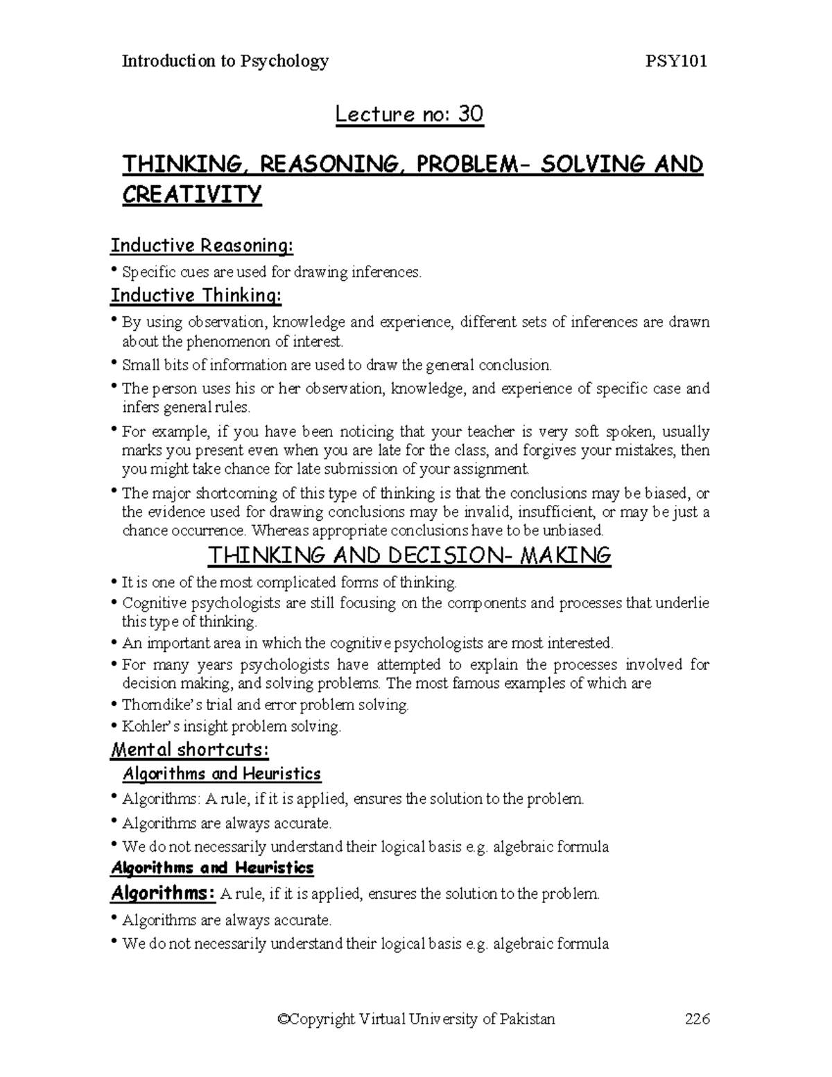 PSY101 Lecture 30: Thinking, Reasoning, and Problem Solving - Studocu