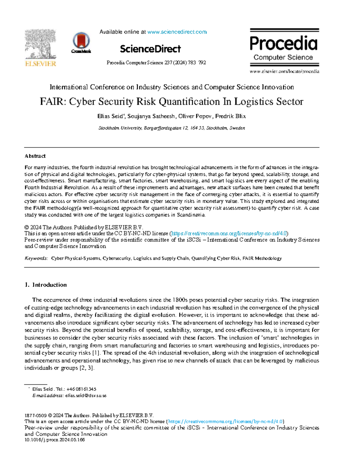 FAIR Methodology for Cyber Risk Quantification in Logistics Sector ...