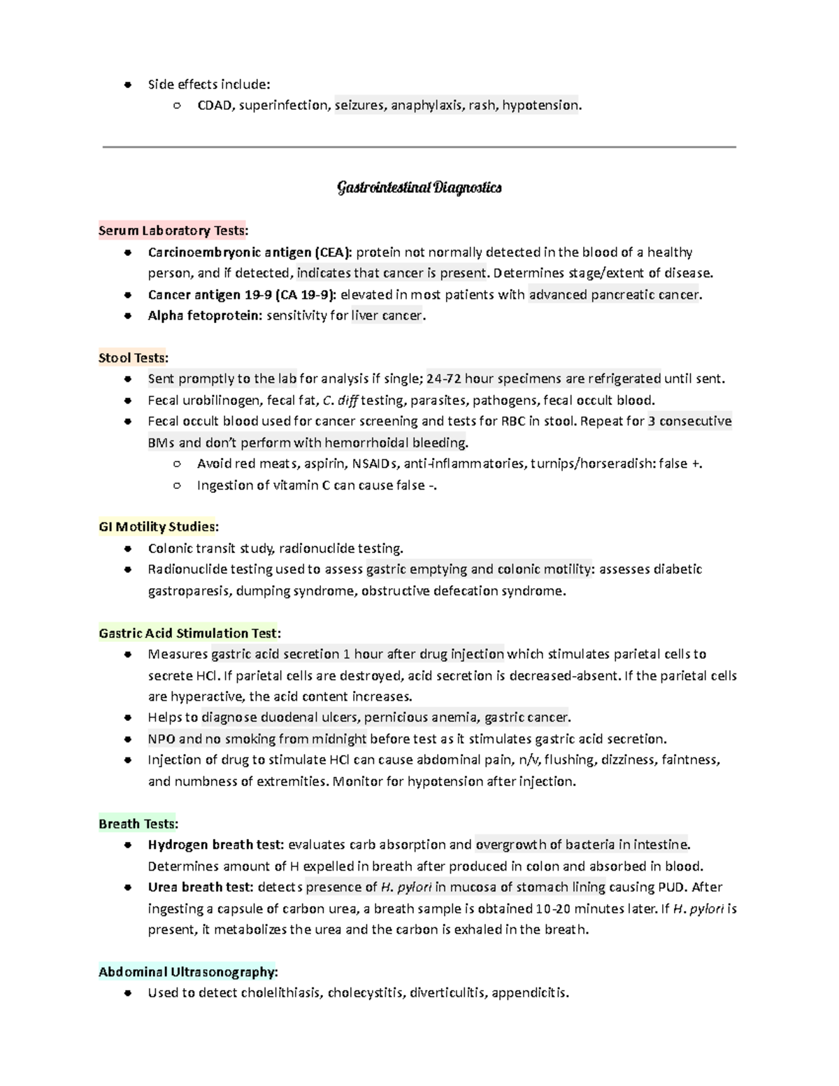 GI all - Notes - Side effects include: CDAD, superinfection, seizures ...