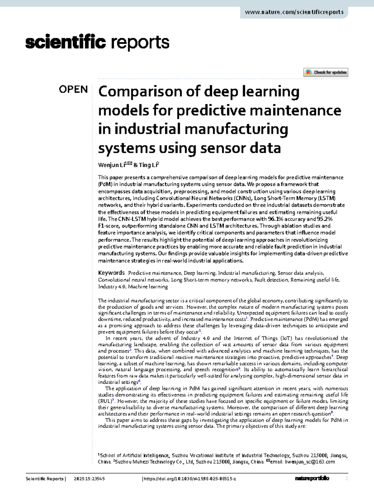 Comparison of Deep Learning Models for PdM in Industrial Systems (AI ...