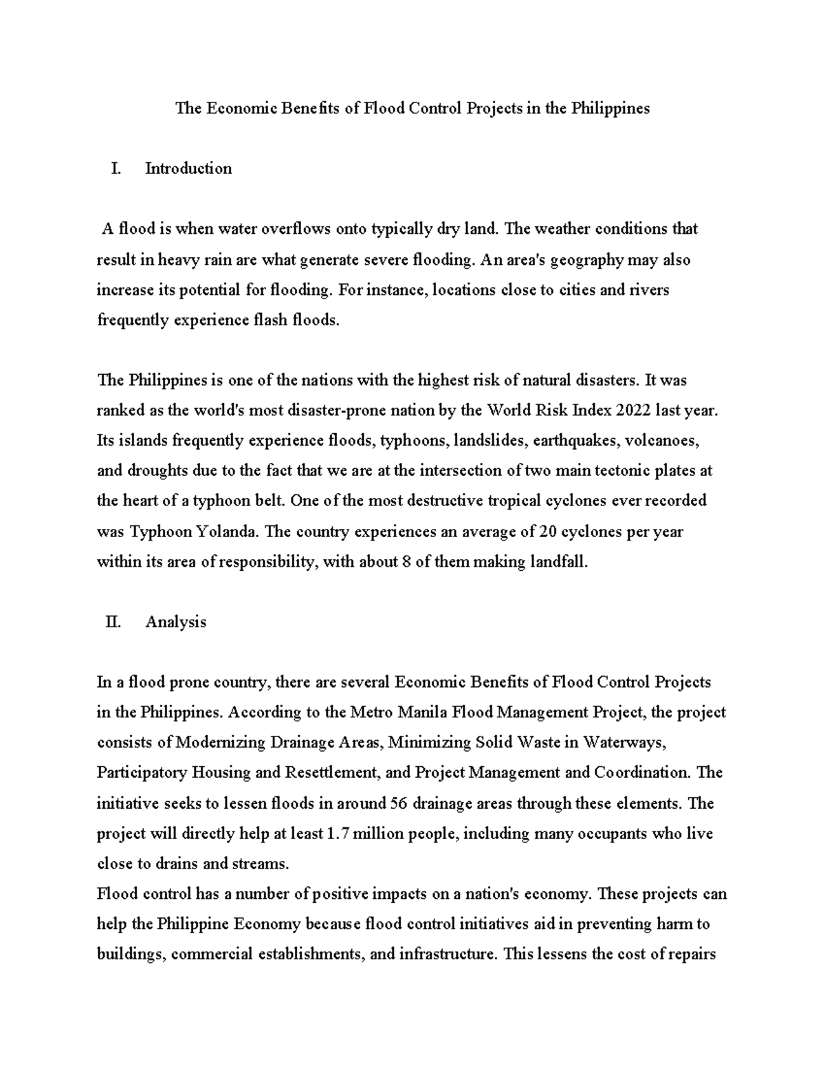Analysis Paper - Economic Advantages of Flood Control Projects in PH ...