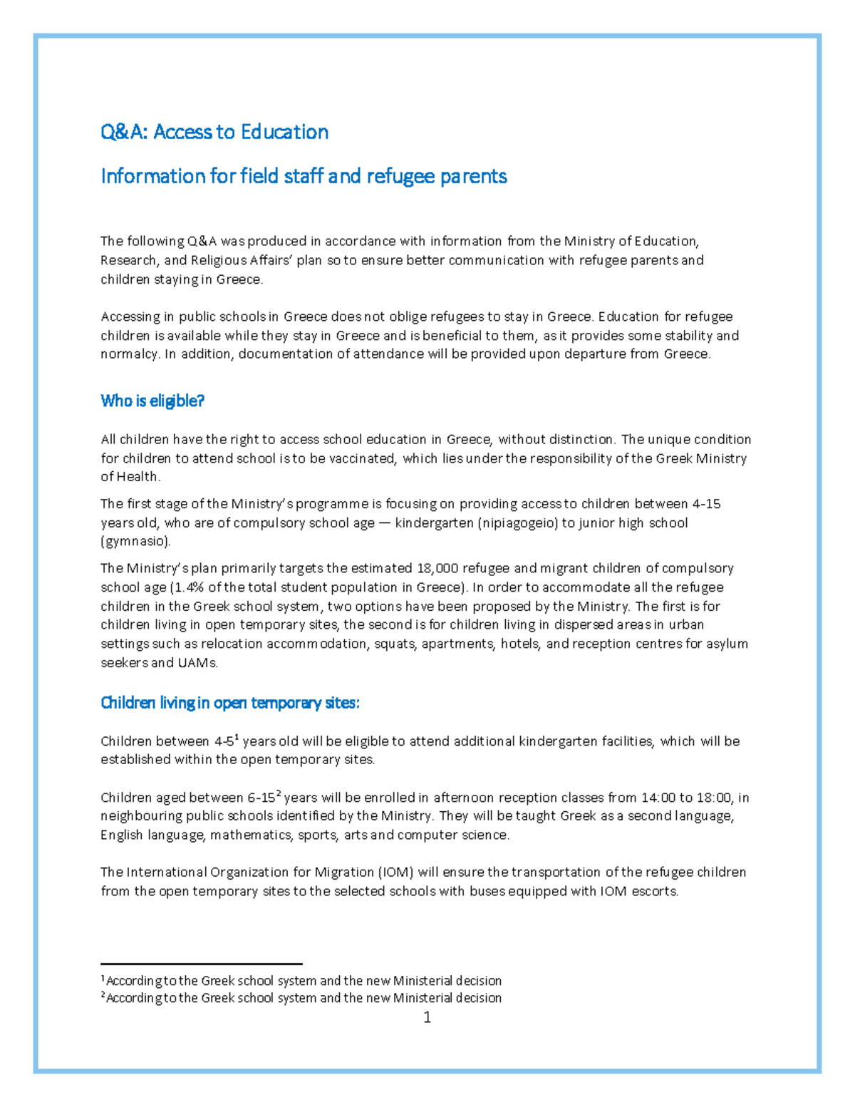 Access to Education for Refugee Children in Greece: Guidelines and ...
