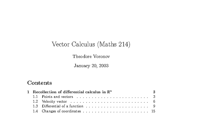 Vector Calculus Lecture Notes (Maths 214) by Theodore Voronov - Studocu