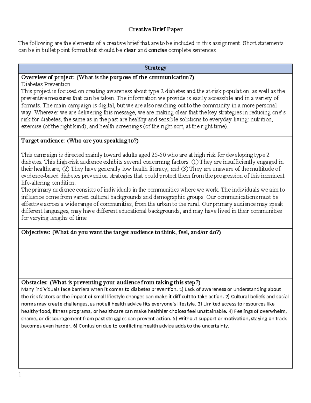 Creative Brief Paper Template 1 - Creative Brief Paper The following ...