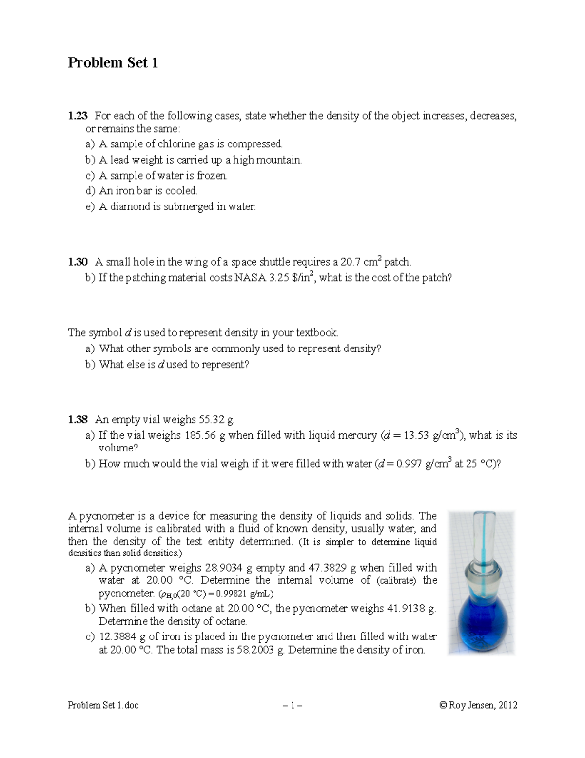 Density Problem Set 1: Understanding Changes and Calculations - Studocu