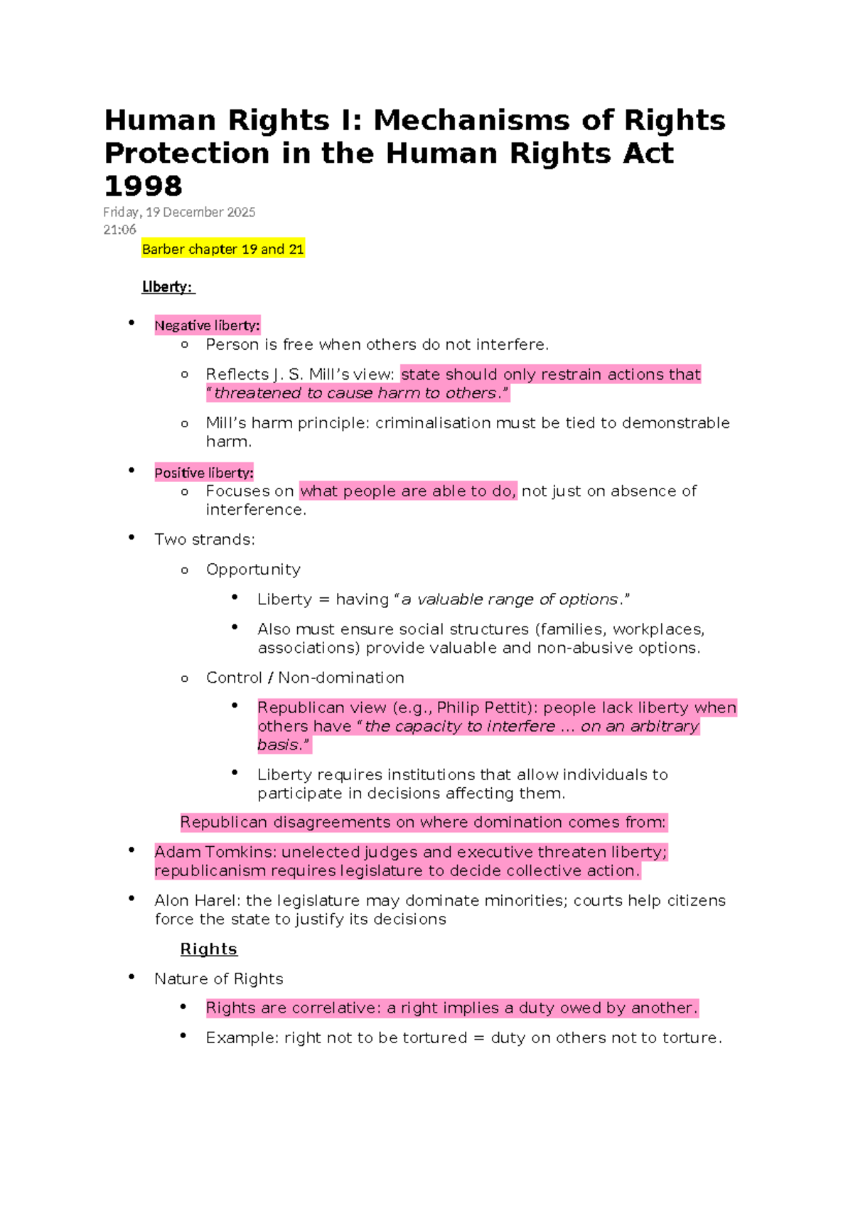 Human Rights I: Mechanisms of Rights Protection in the HRA 1998 - Studocu