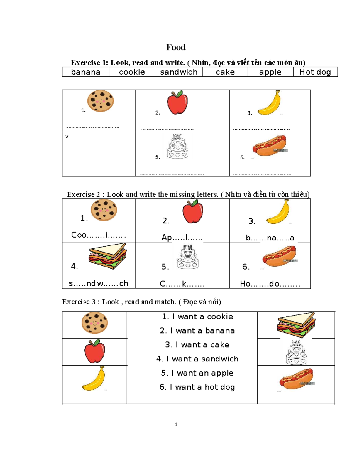 Food Vocabulary Exercise - I Love It - Studocu