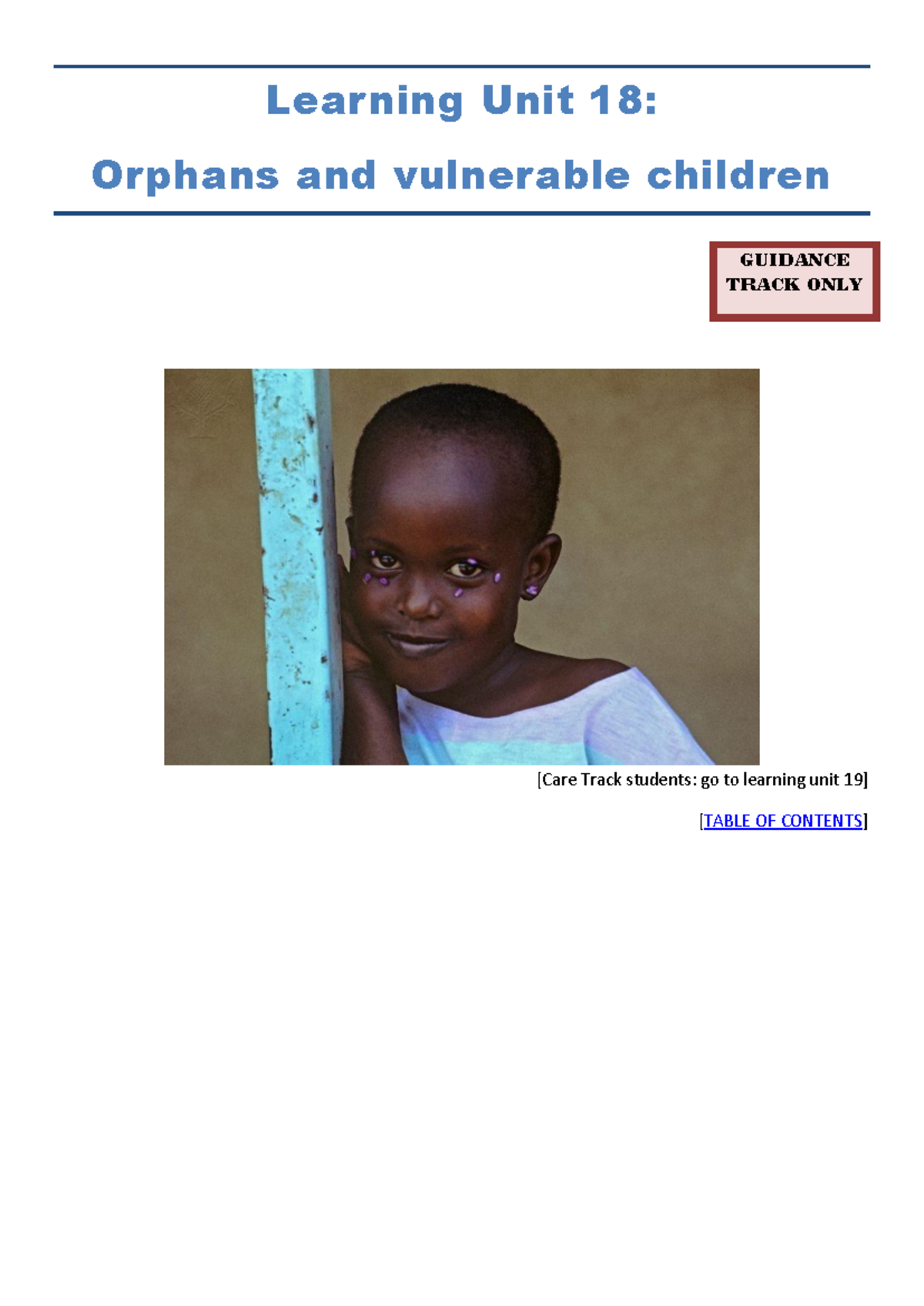 PYC2605 Learning Unit 18: Orphans and Vulnerable Children Guidance ...
