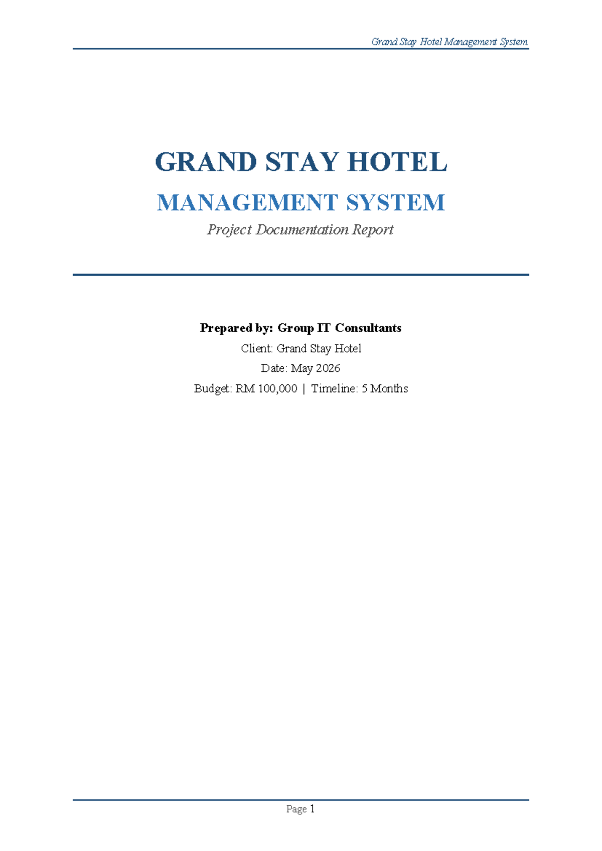Grand Stay Hotel Management System Project Documentation Report - Studocu