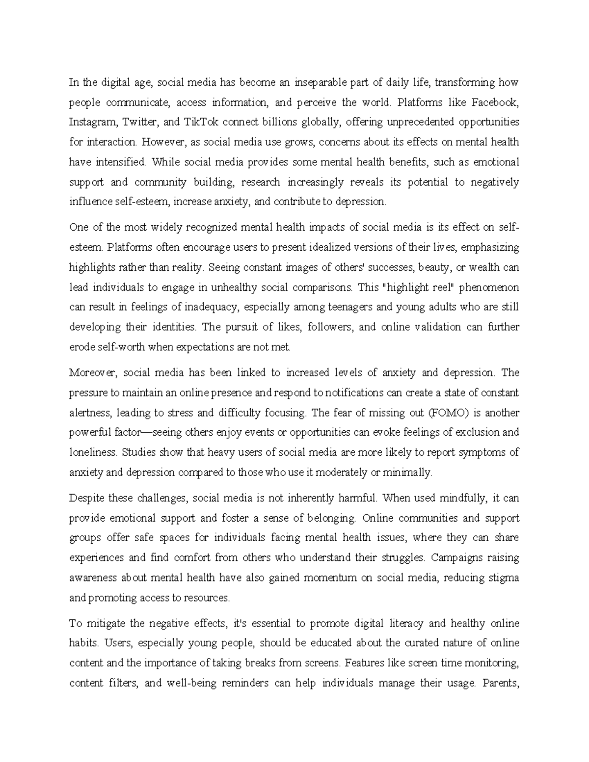 The Impact of Social Media on Mental Health - In the digital age ...