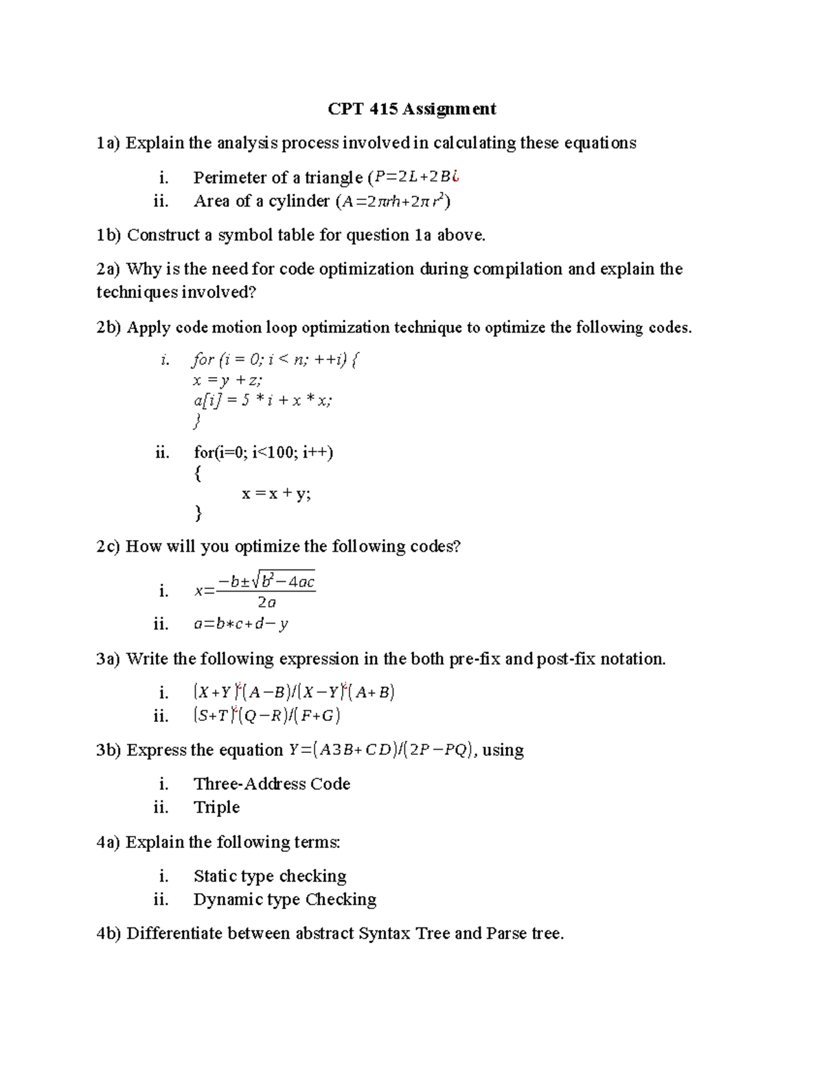 CPT 415 Assignment - Analysis and Optimization Techniques - Studocu