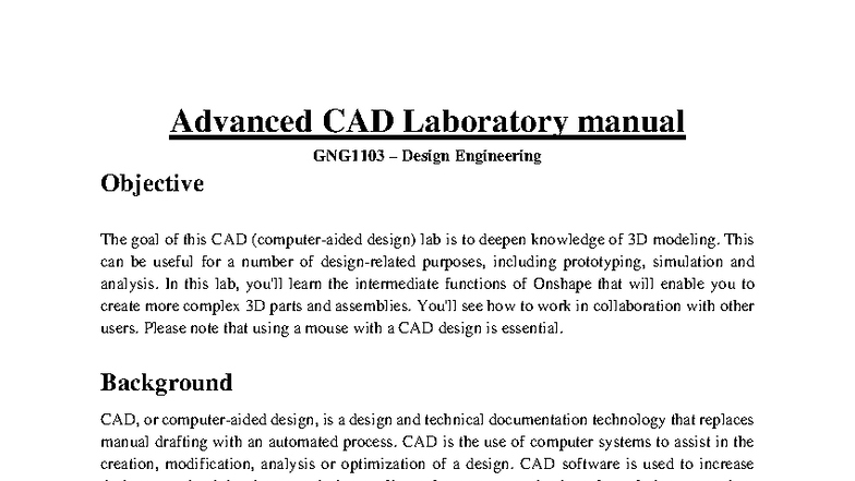 Advanced CAD Lab Manual GNG1103: 3D Modeling & Collaboration Guide ...