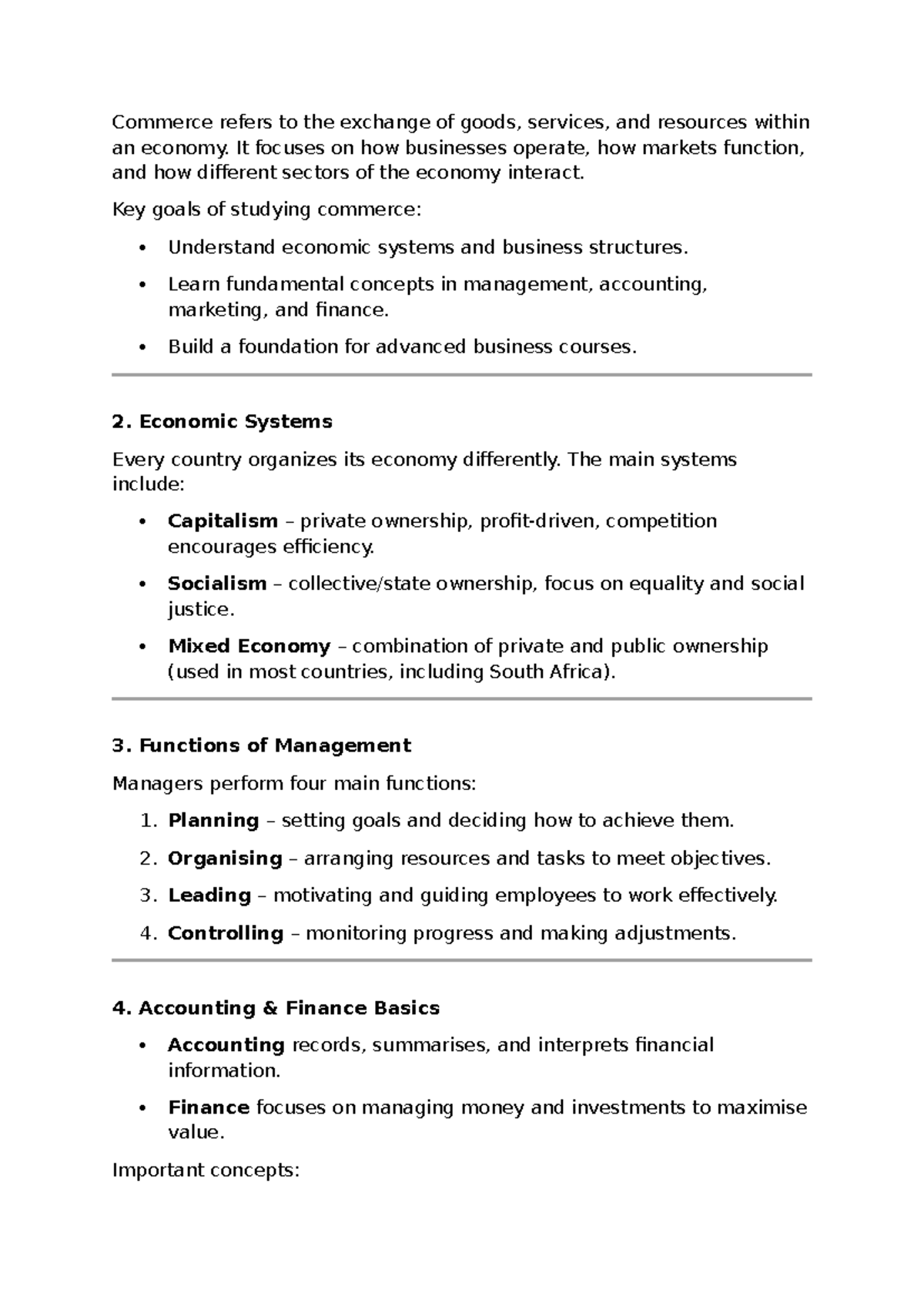 Commerce Overview: Key Concepts in Economic Systems & Management - Studocu