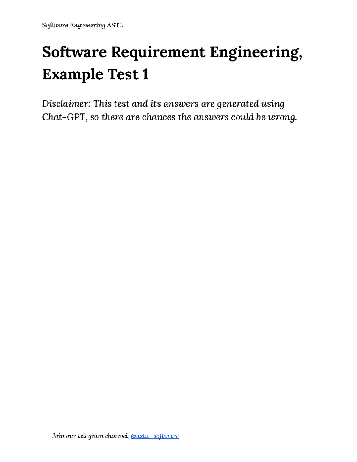 SRE Exam 1 - Requirement Validation & Management Practice Test - Studocu