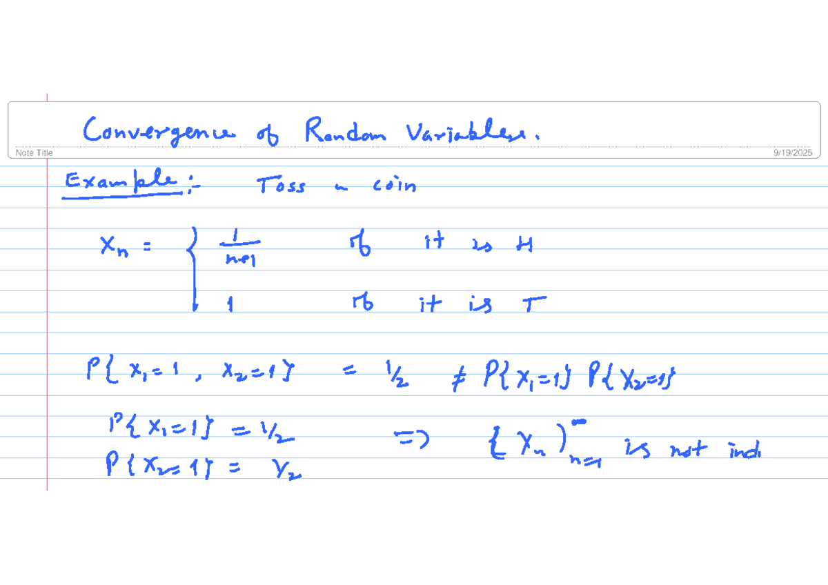 Convergence of Random Variables: Lecture Notes on Probability Theory ...