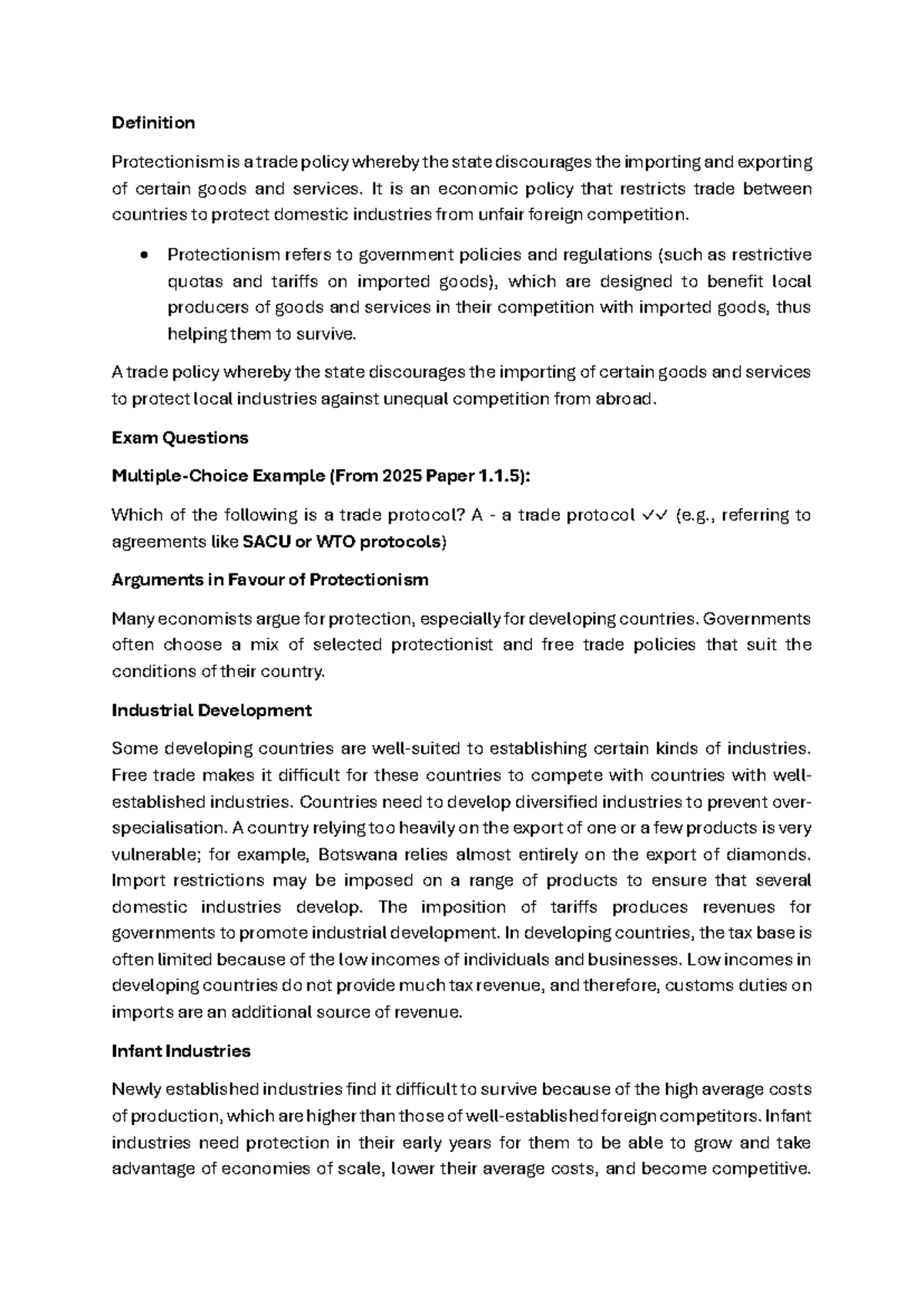 Protectionism: Key Concepts and Arguments - Summarized Notes (Econ 2025 ...