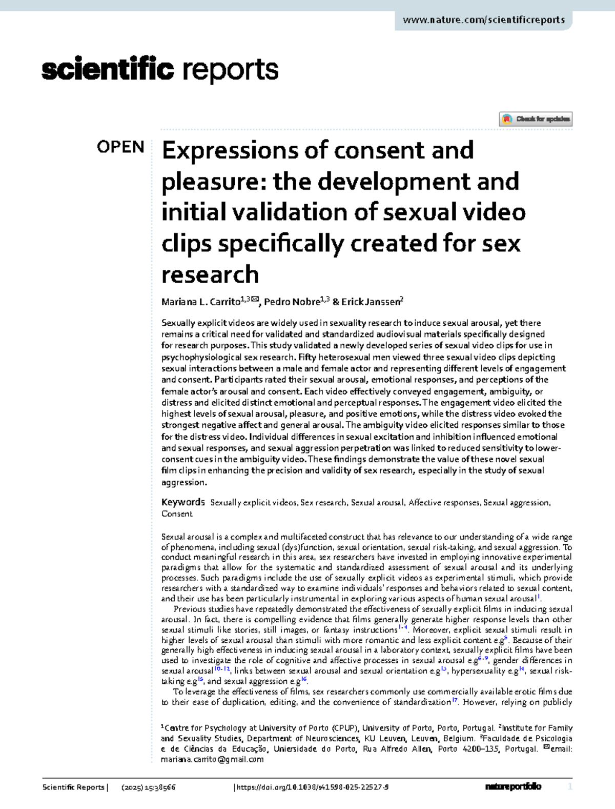 Validation of Sexual Video Clips for Research: Insights from Study ...