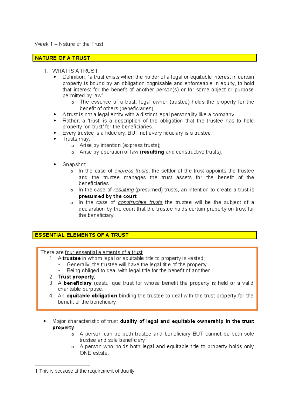 Trusts 101: Key Concepts and Case Summaries - Notes and Insights - Studocu