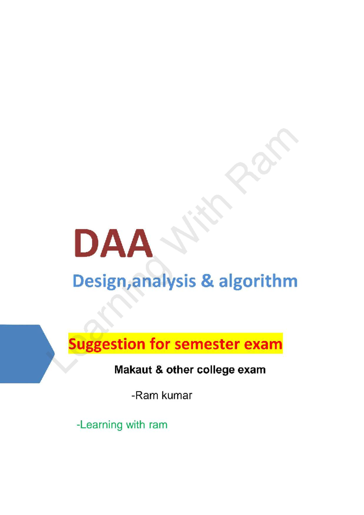 DAA Important Questions for Semester Exam - Design And Analysis Of ...