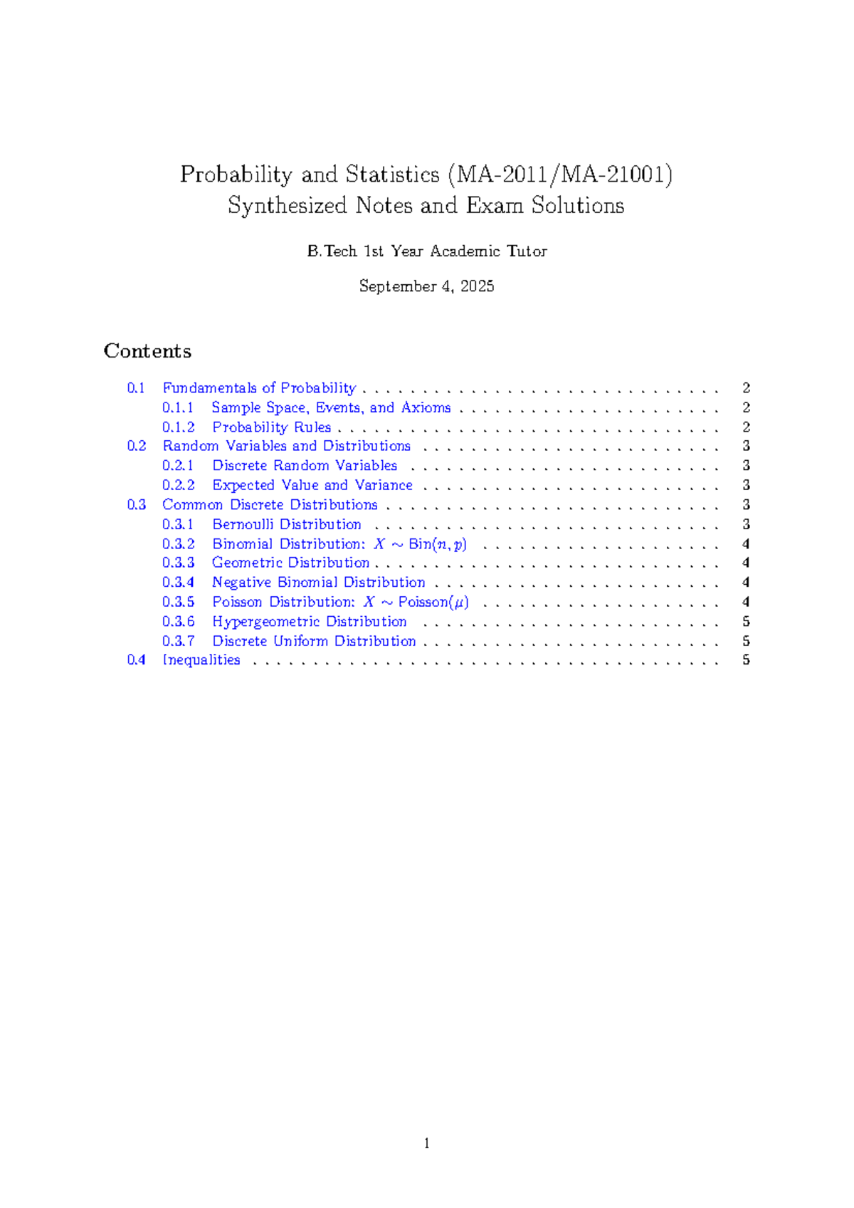Probability and Statistics Notes & Exam Solutions (B.Tech 1st Year ...