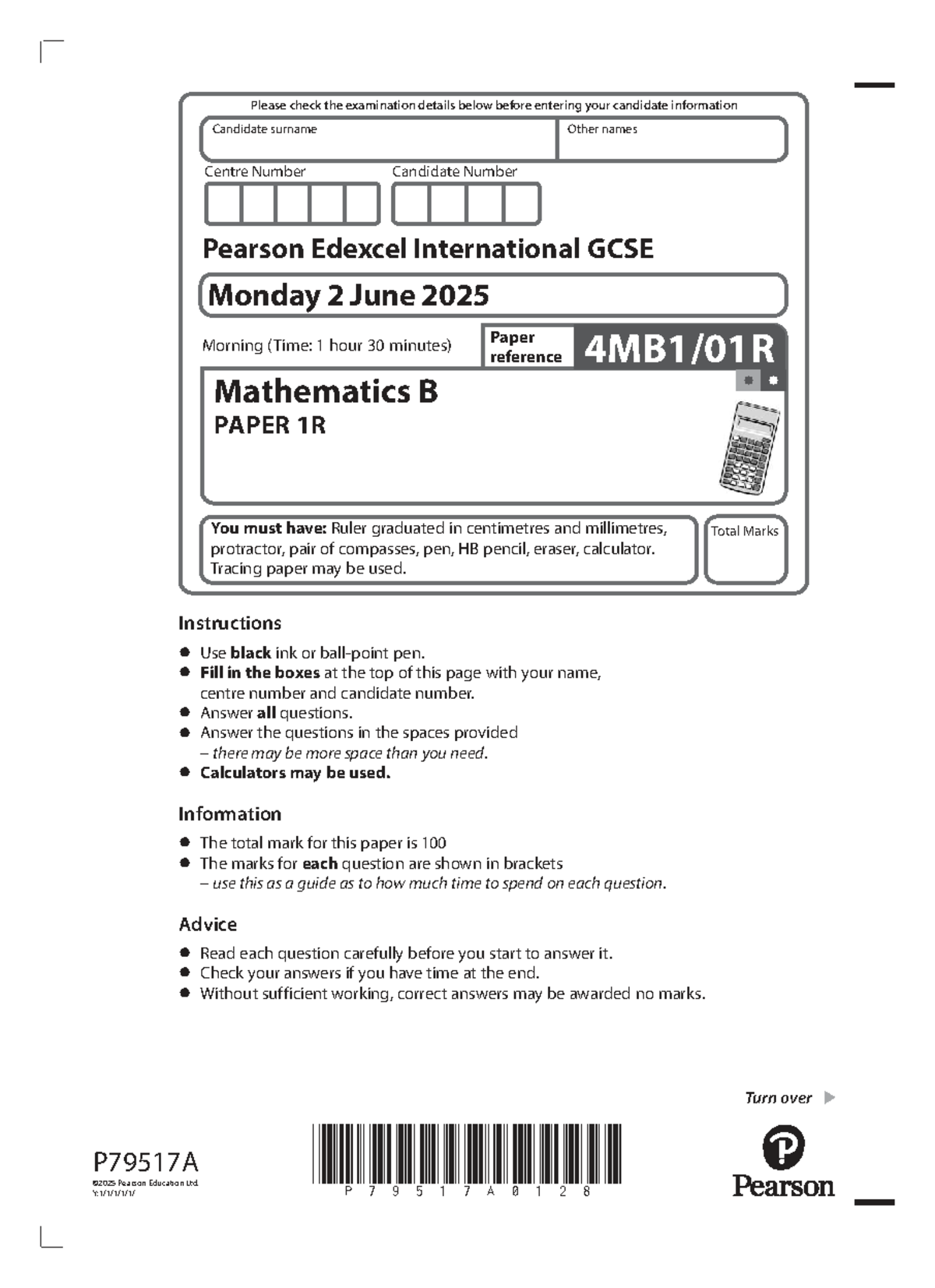 I G Mathematics B - Exam Paper 1R (June 2025) Details - Studocu