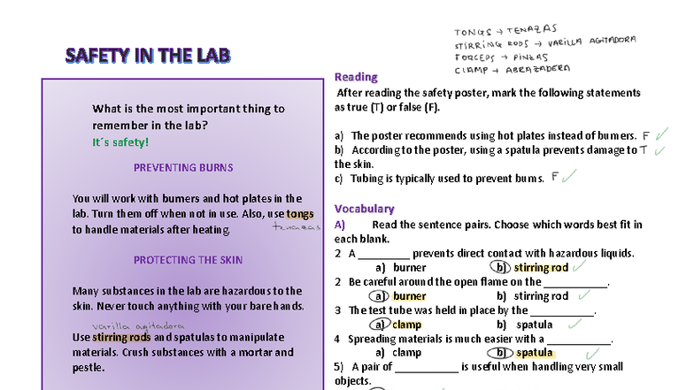 Safety in the Lab: True/False Statements and Vocabulary (C628) - Studocu